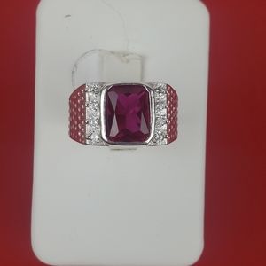 925 sterling silver with Red / White‎ zircon stones mens ring size 8